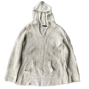 Womens Archives Sweater Cream Metallic Blue Pink Sz M Pocket Hooded Knit Autumn